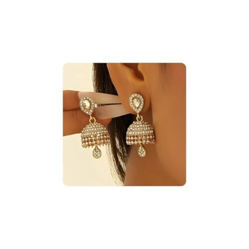 8163 Gold Jhumka Indian Earrings Vintage Indian Bollywood Chandelier